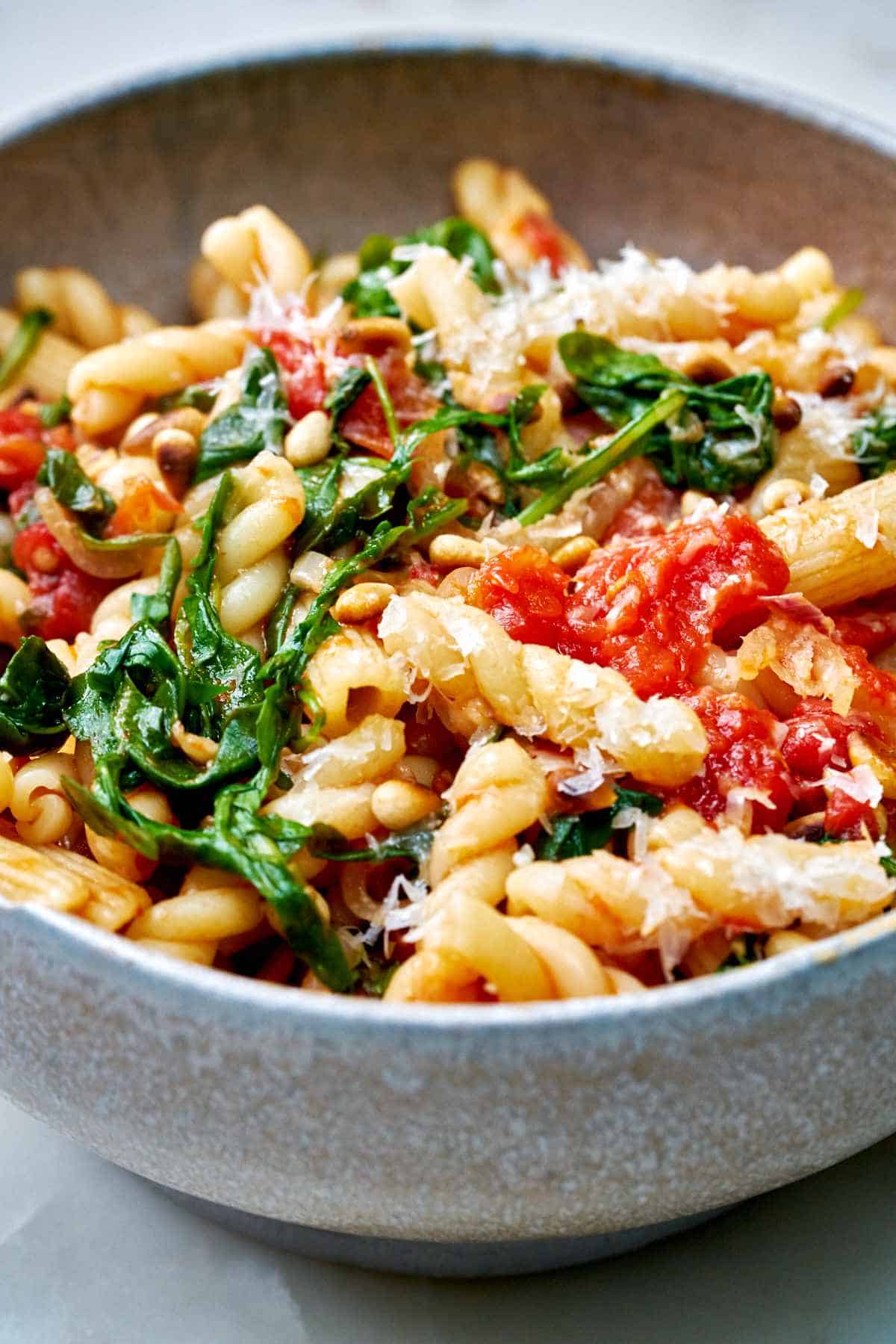 Bowl with pasta and greens.