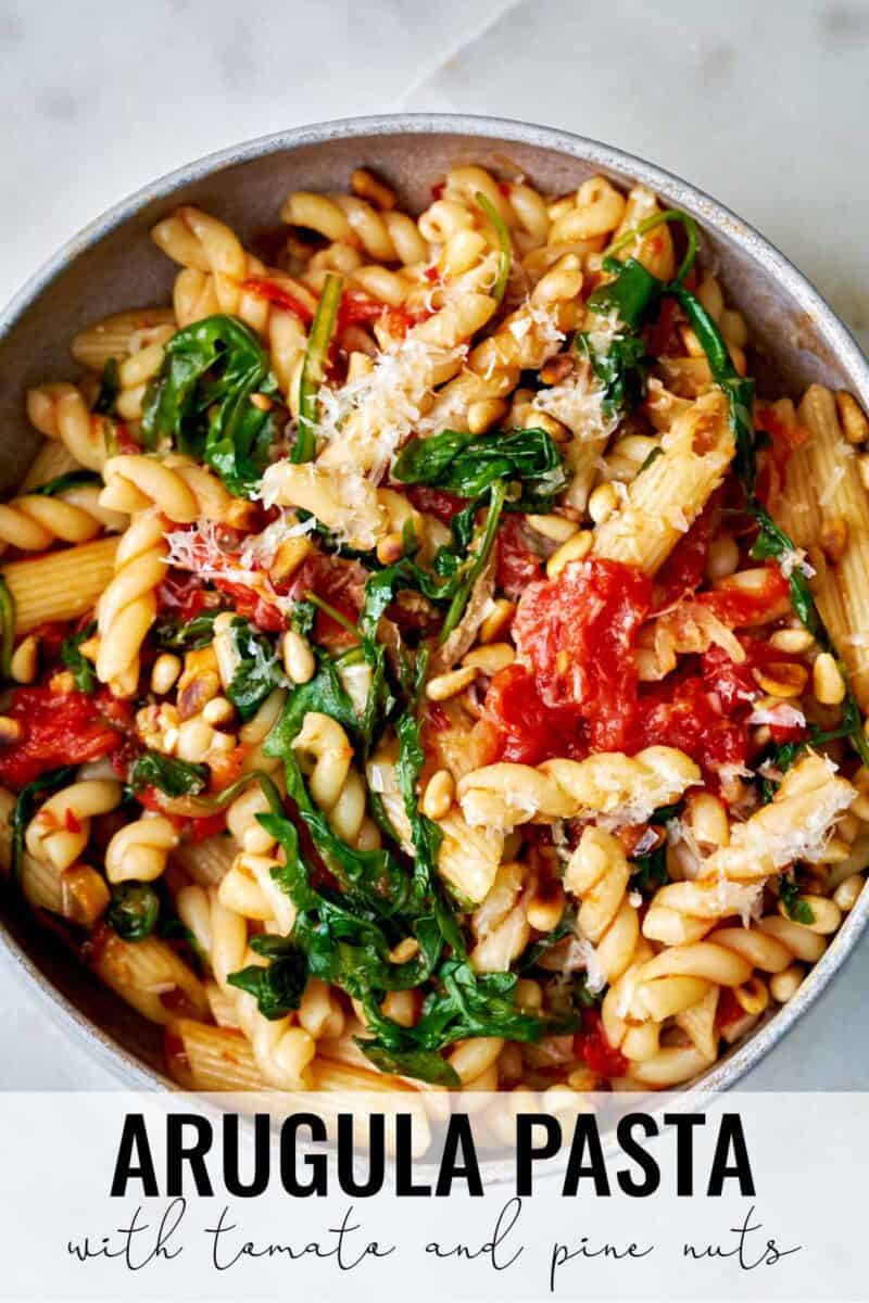 Top view of a bowl of pasta.