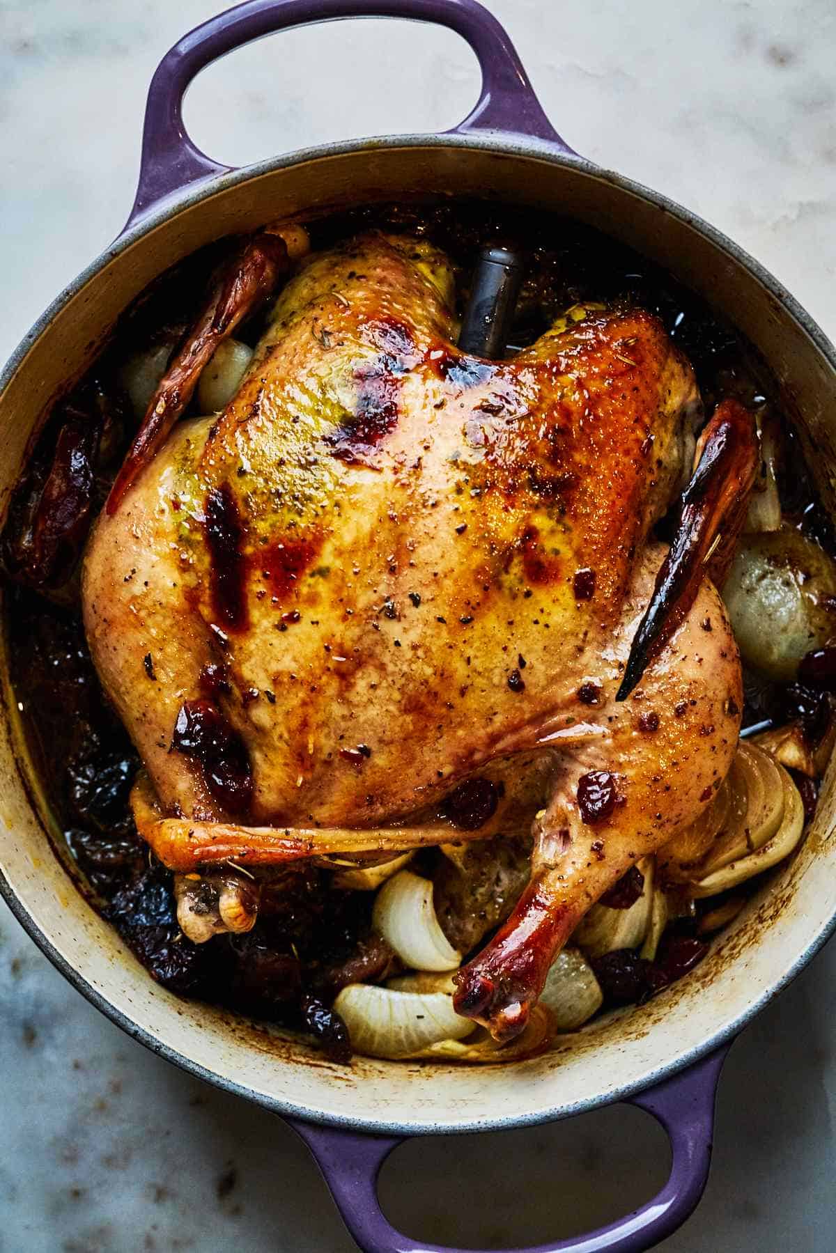 Whole chicken in a dutch oven.