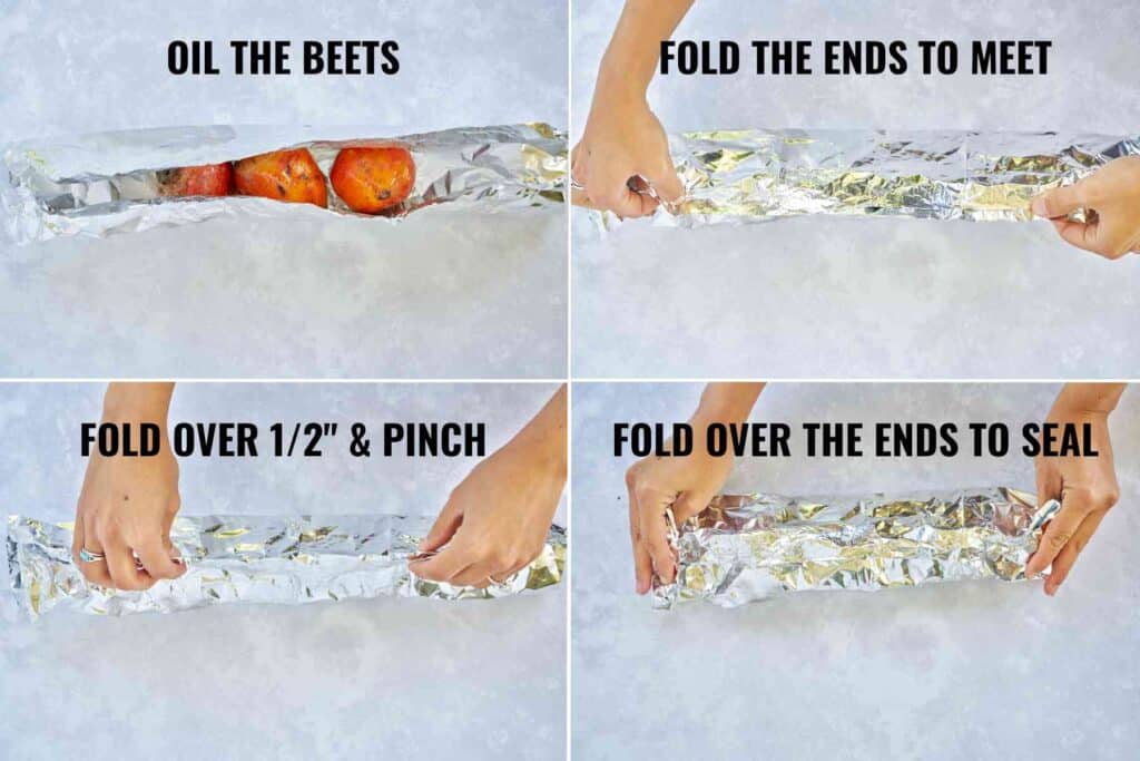 How to wrap beets in foil to roast them.