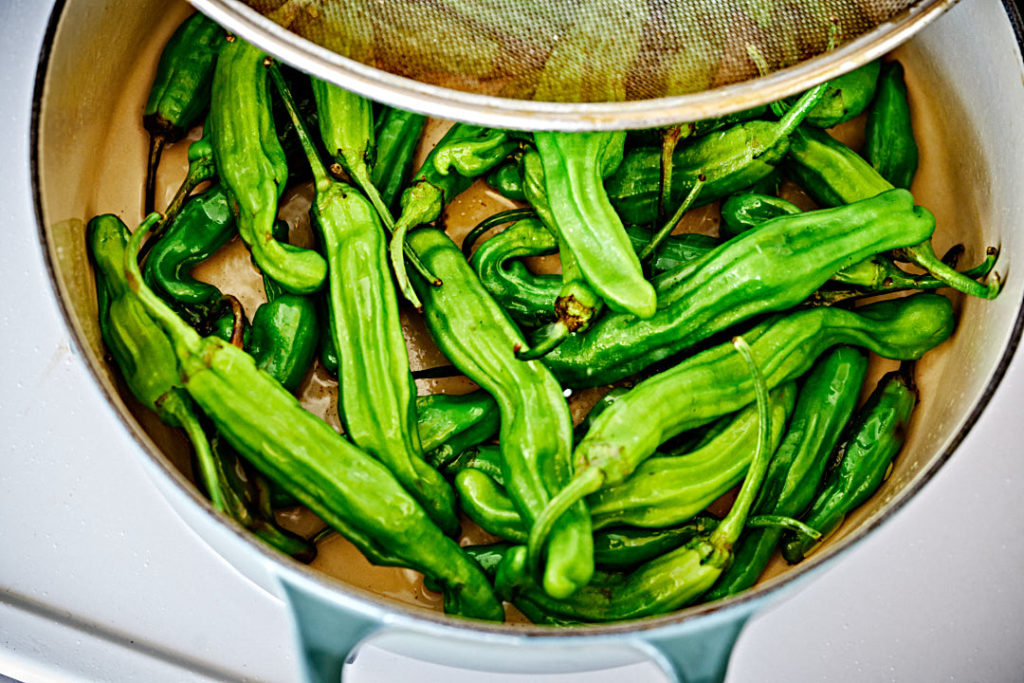 Green peppers cooking.