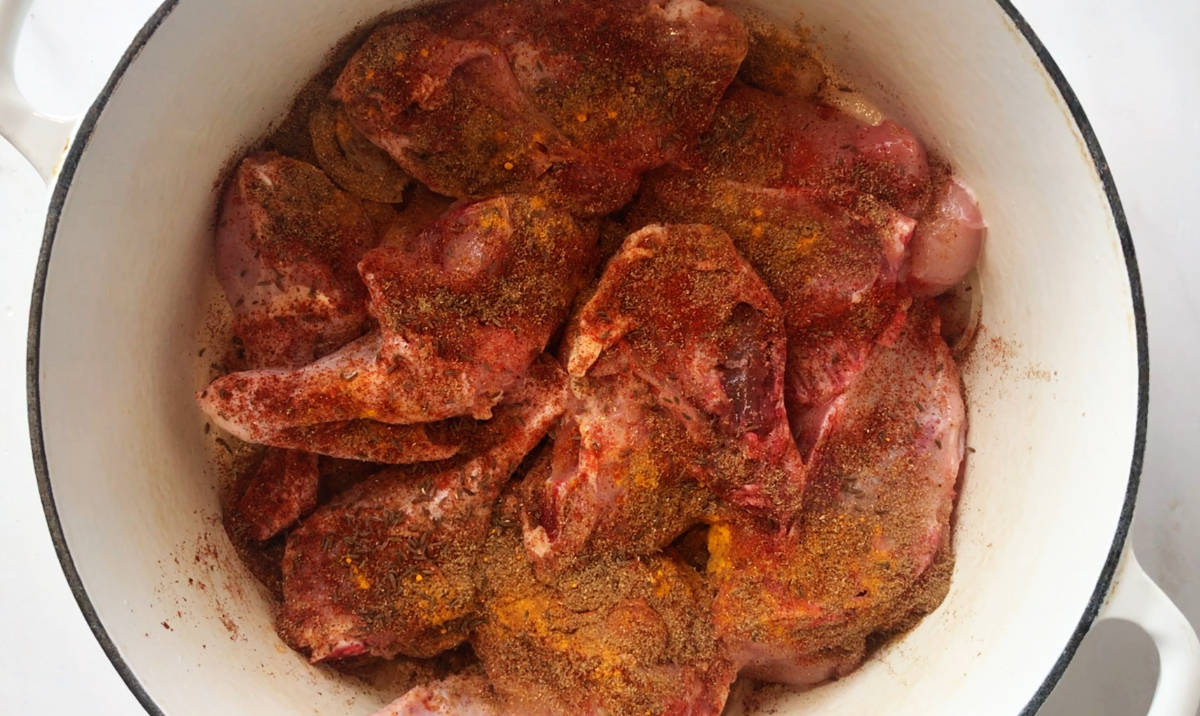 Spiced chicken in a pot.