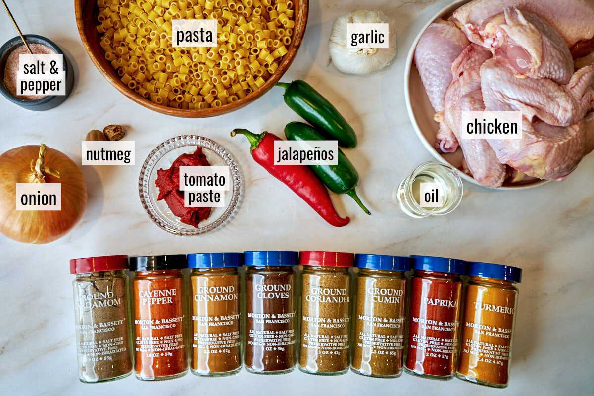 Spices and other ingredients on a countertop.