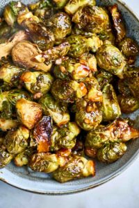 Saucy brussel sprouts in a bowl.