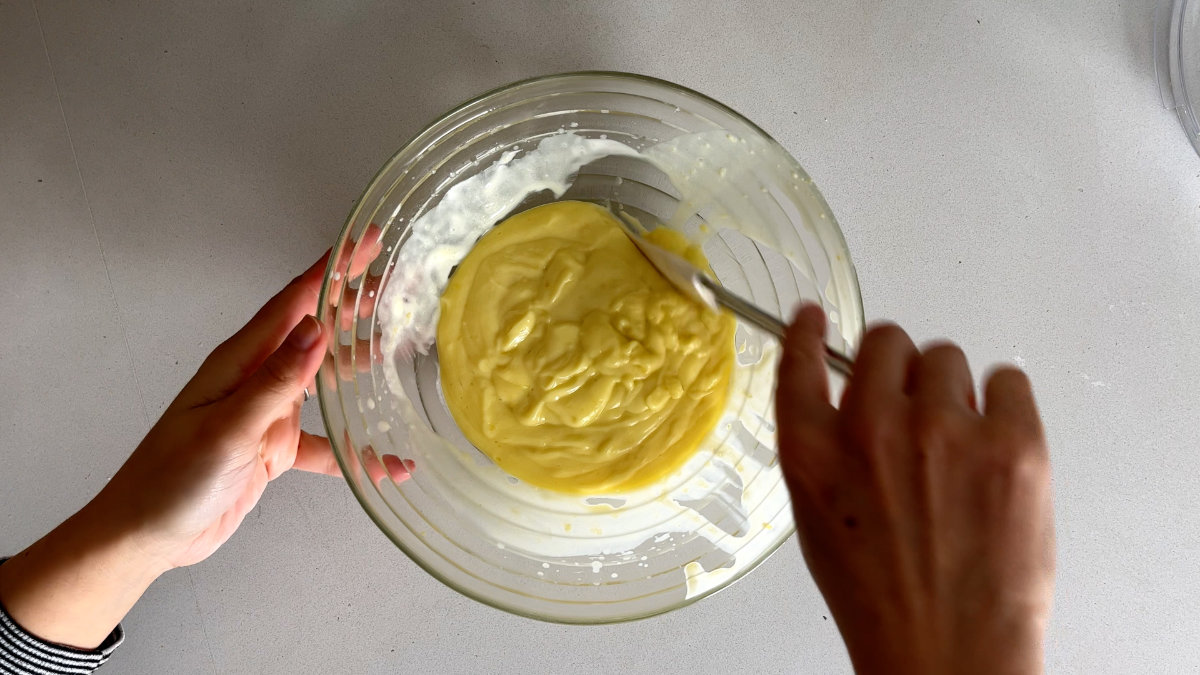 Yellow pastry cream in a bowl.
