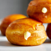 Cream filled donuts with candy glaze.