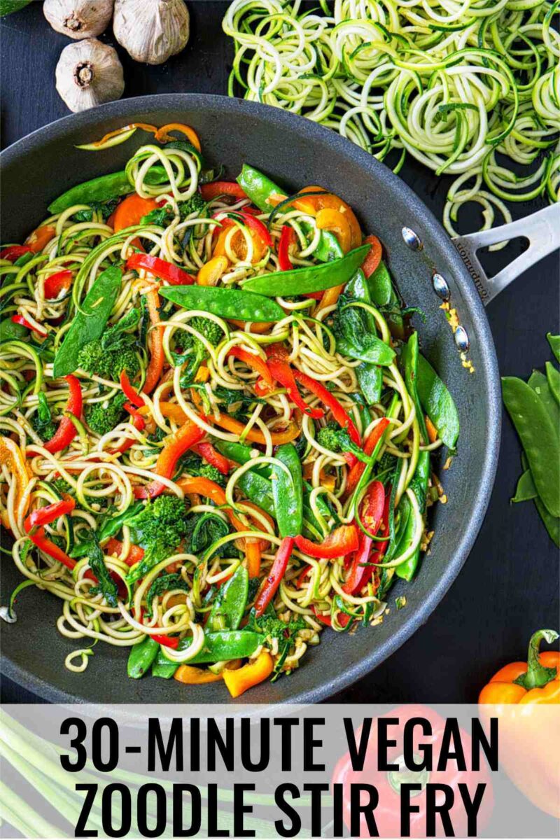 Stir fry surrounded by vegetables.