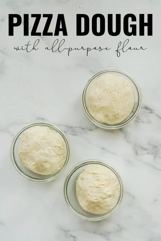 Three jars with balls of dough in them on white marble with title text.