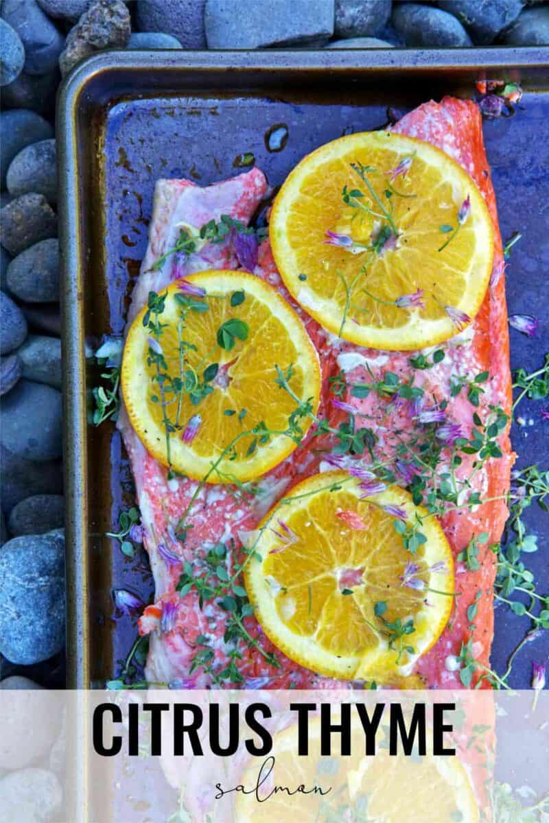 Salmon with orange slices.