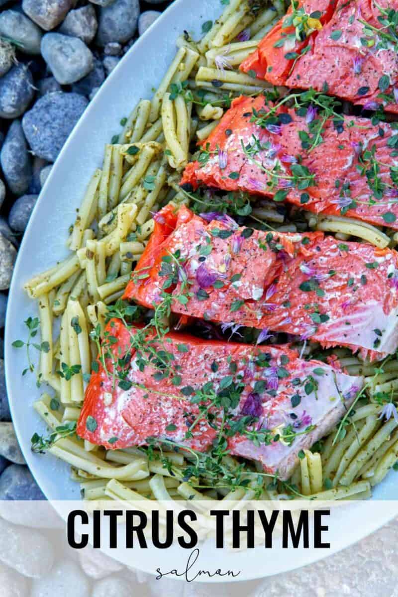 Salmon over pasta.