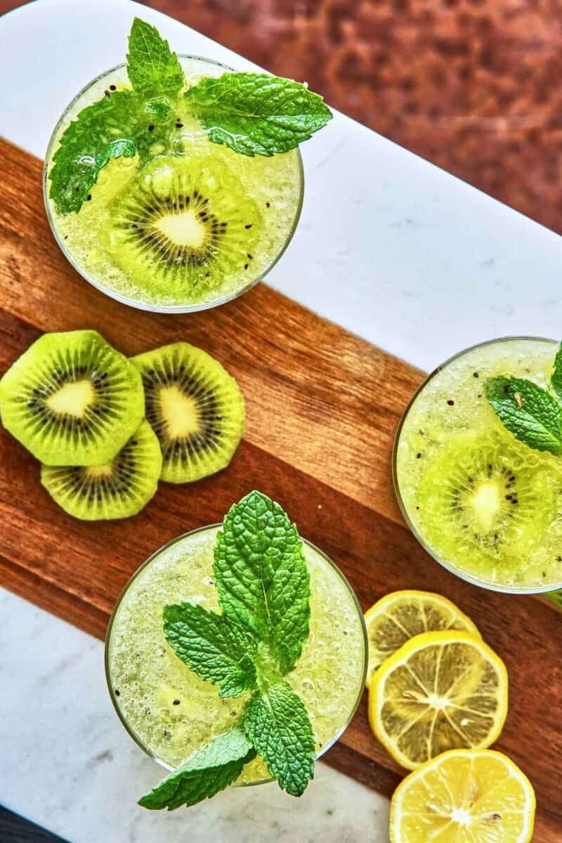 Three glasses of kiwi cocktails.