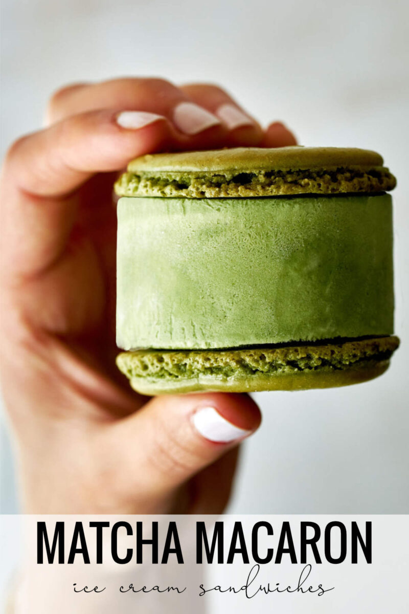 Hand holding green ice cream sandwich with title text.
