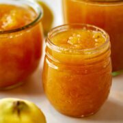 Orange jam in jars.