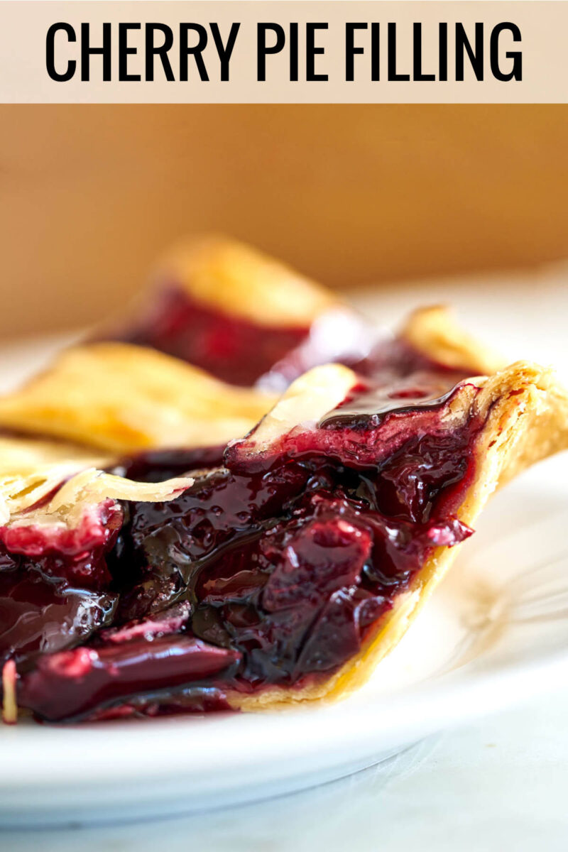 Slice of cherry pie with title text.