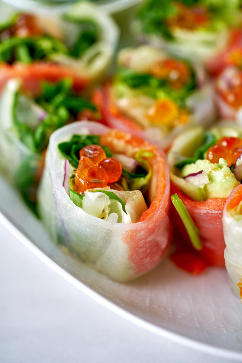 Sushi with smoked salmon and roe.