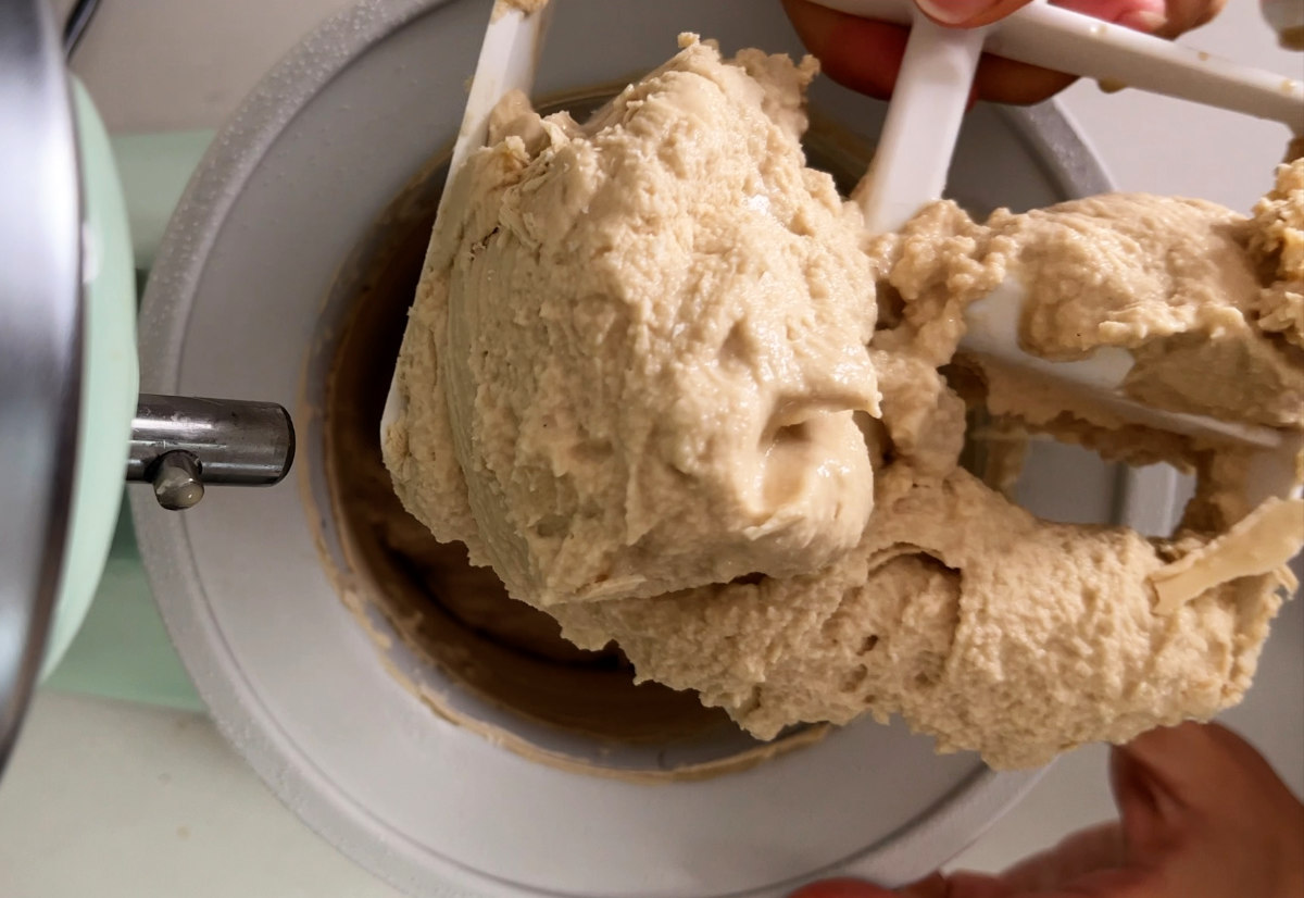 Ice cream in an ice cream maker.