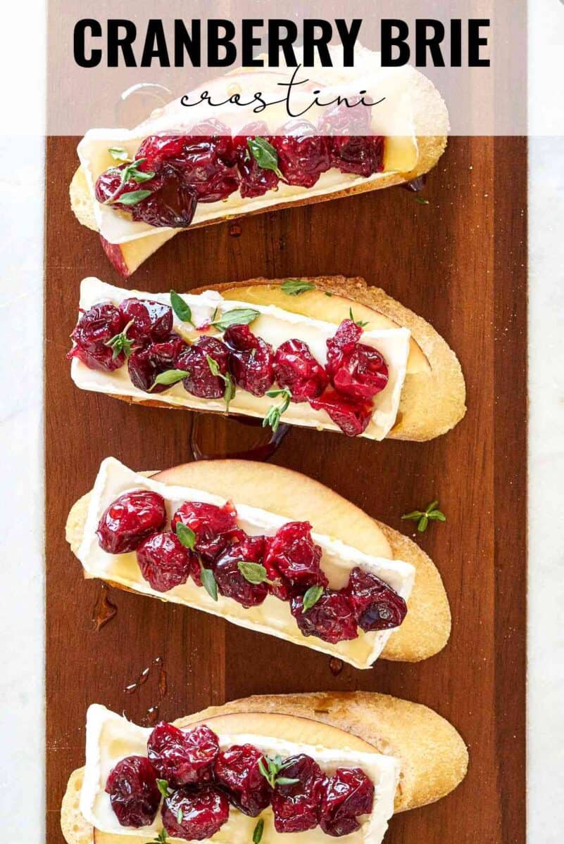 Crostini on a cutting board.