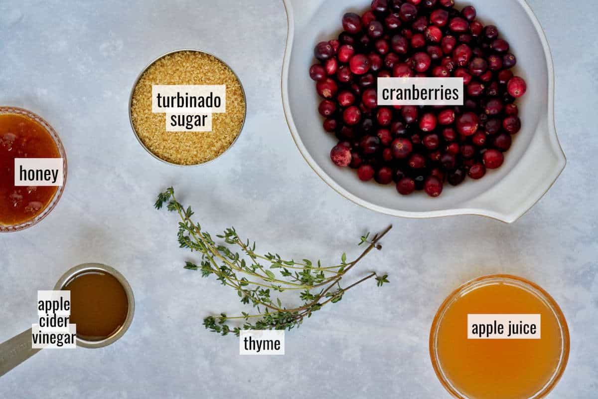 Labeled ingredients like cranberries and apple juice.