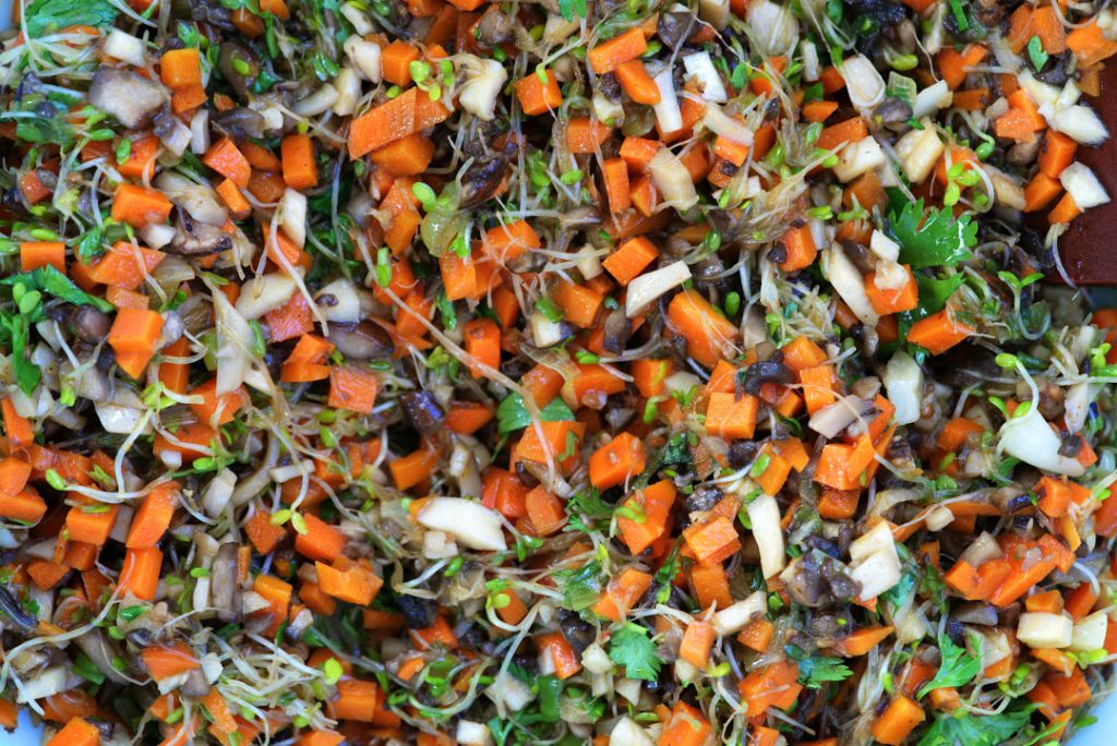 Finely chopped cooked vegetables.