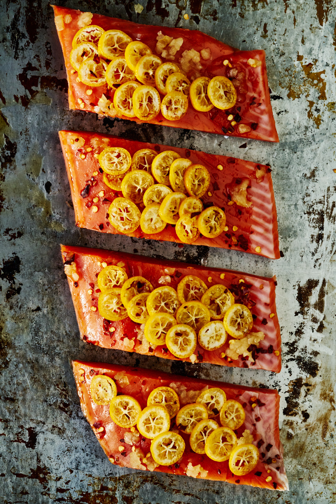 Chili Kumquat Salmon w/Pickled Kumquat Kale Salad | Proportional Plate