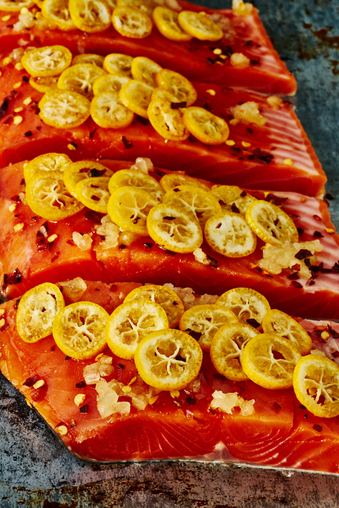 Chili Kumquat Salmon w/Pickled Kumquat Kale Salad | Proportional Plate