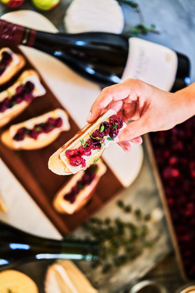 cranberry, thyme, brie, & apple crostini & my favorite wine pairing trick