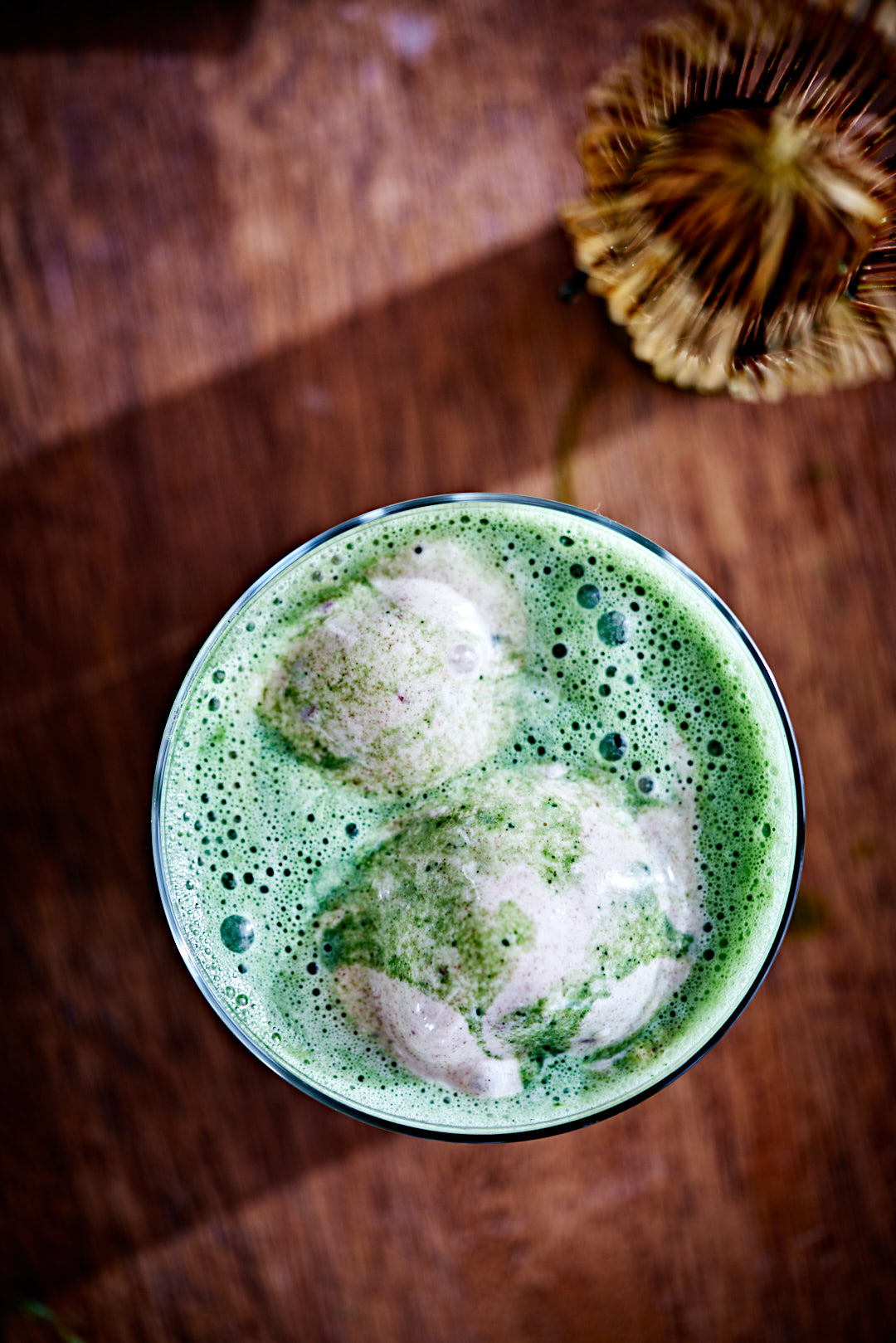 Matcha with ice cream in a cup.