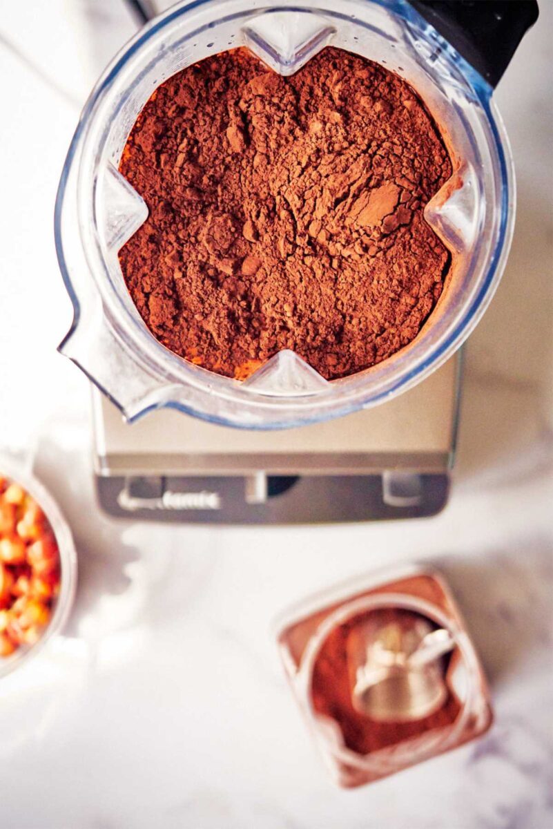 Cocoa powder in a blender.