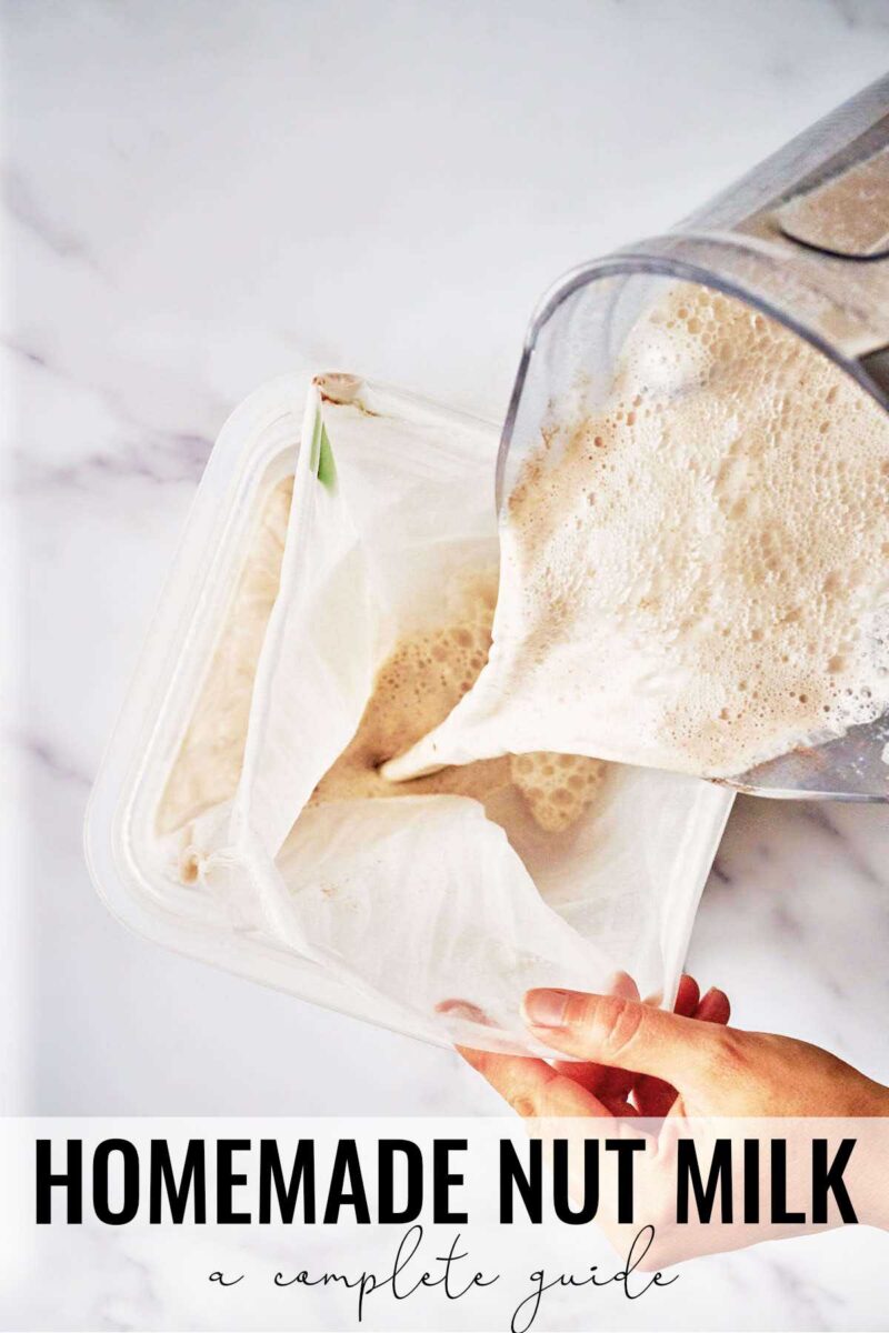 Pouring frothy milk into a bag.