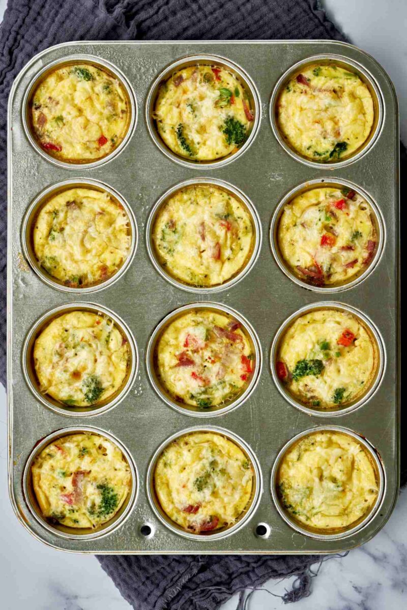 Egg bites in a muffin tin.