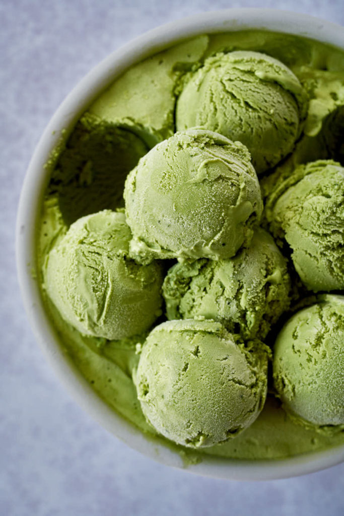 Scoops of green ice cream.