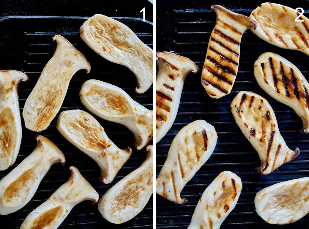 Mushrooms on a grill.