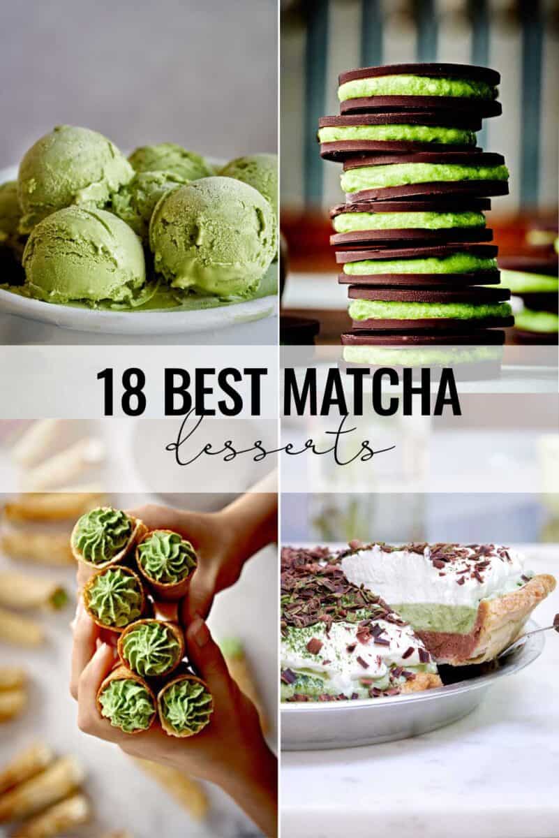 ""Collage of matcha desserts.