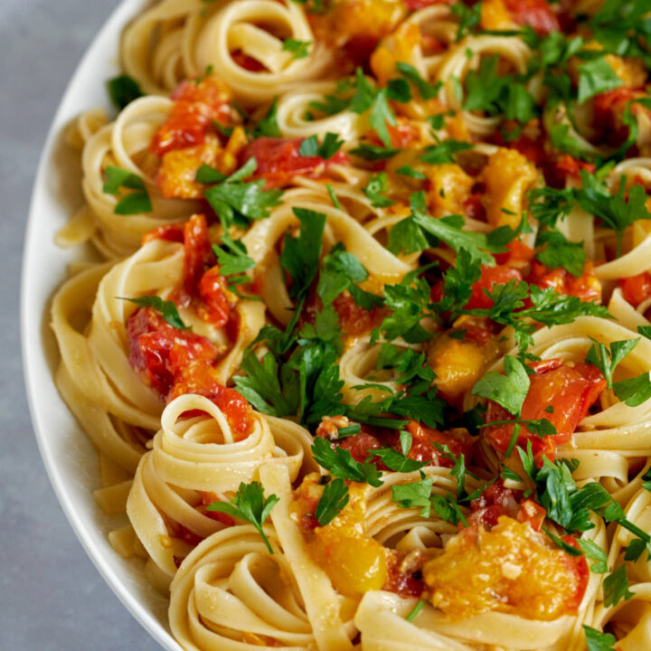 Cherry Tomato & Garlic Confit Tagliatelle Proportional Plate