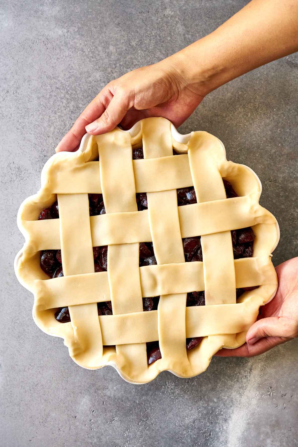 Lattice pie before it bakes.