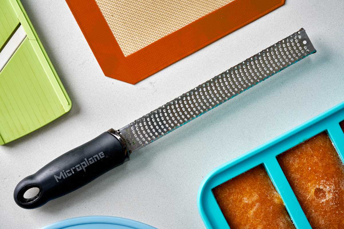 Microplane grater on a countertop.