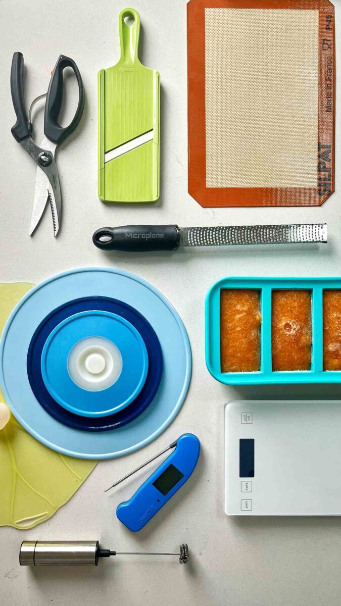 Kitchen tools on a countertop.