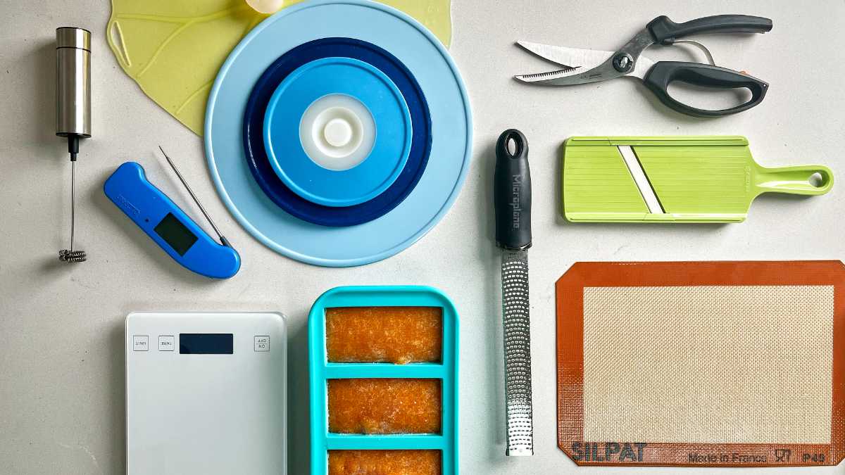 Kitchen tools on a countertop.