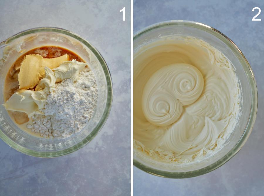 Whipping cream in a glass bowl.