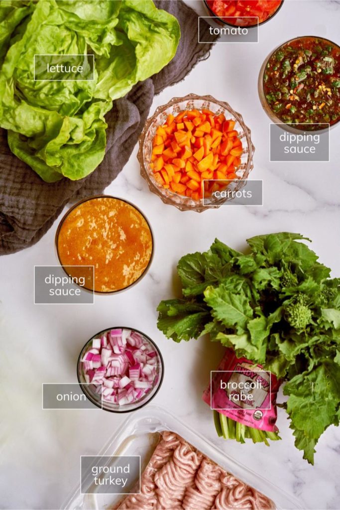 Measured ingredients for turkey lettuce wraps.