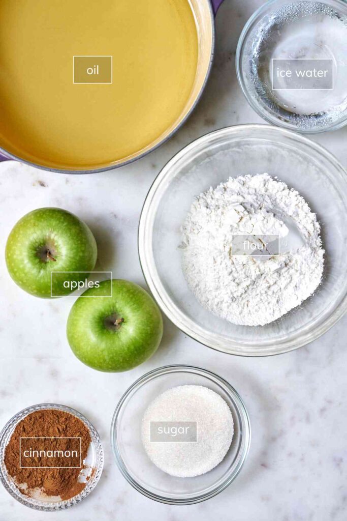 Ingredients for fried apples with cinnamon sugar.