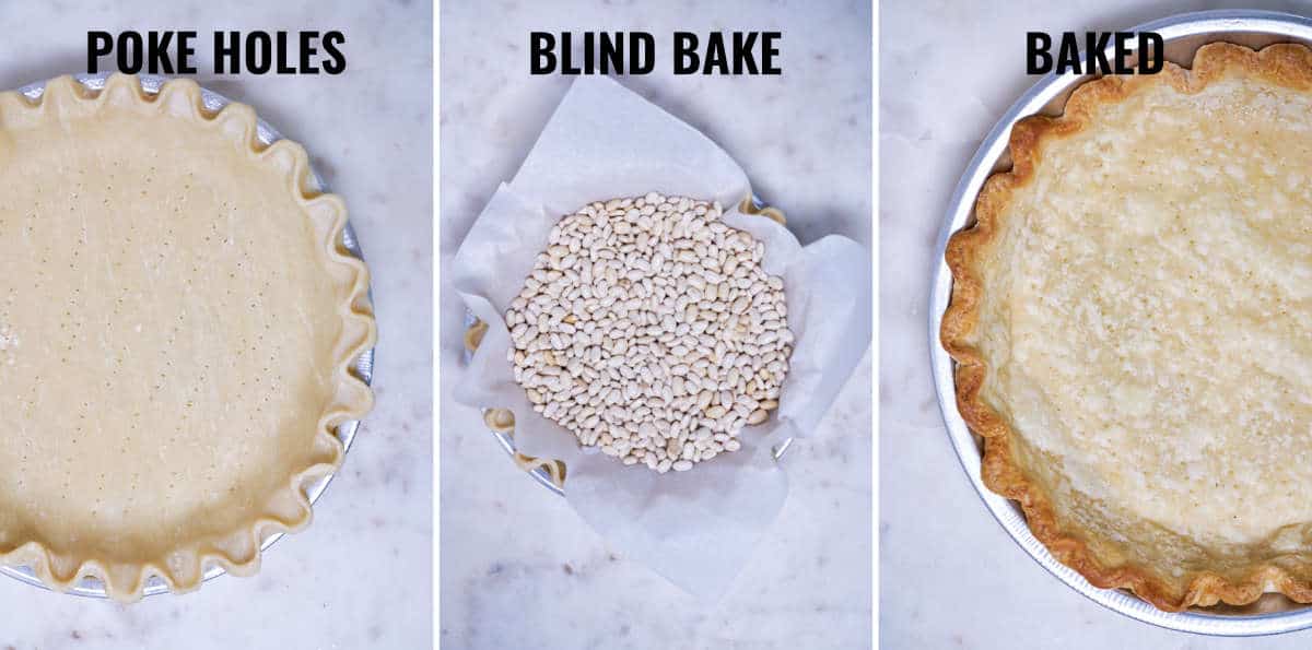 Pie crust before and after it is blind baked.