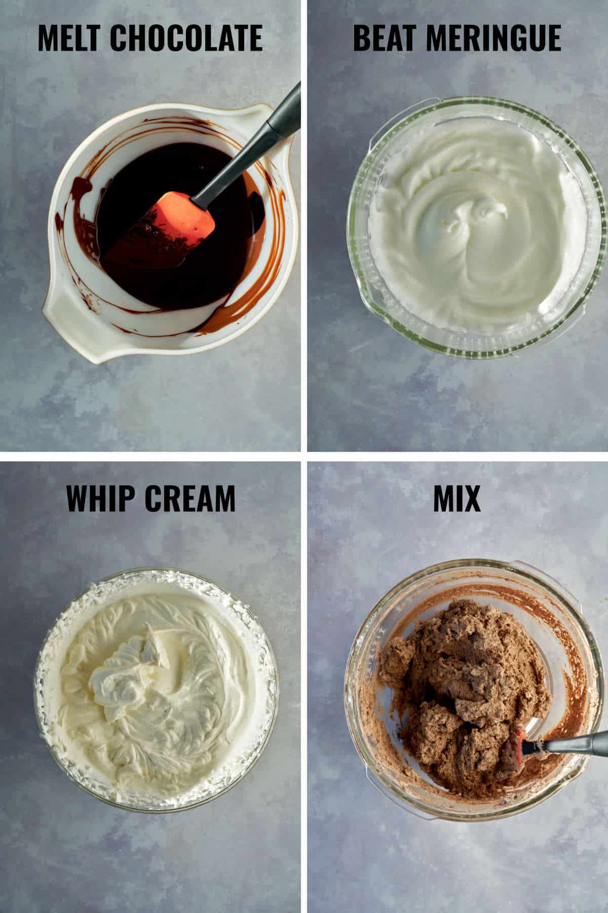 Consistencies of different components of chocolate mousse.