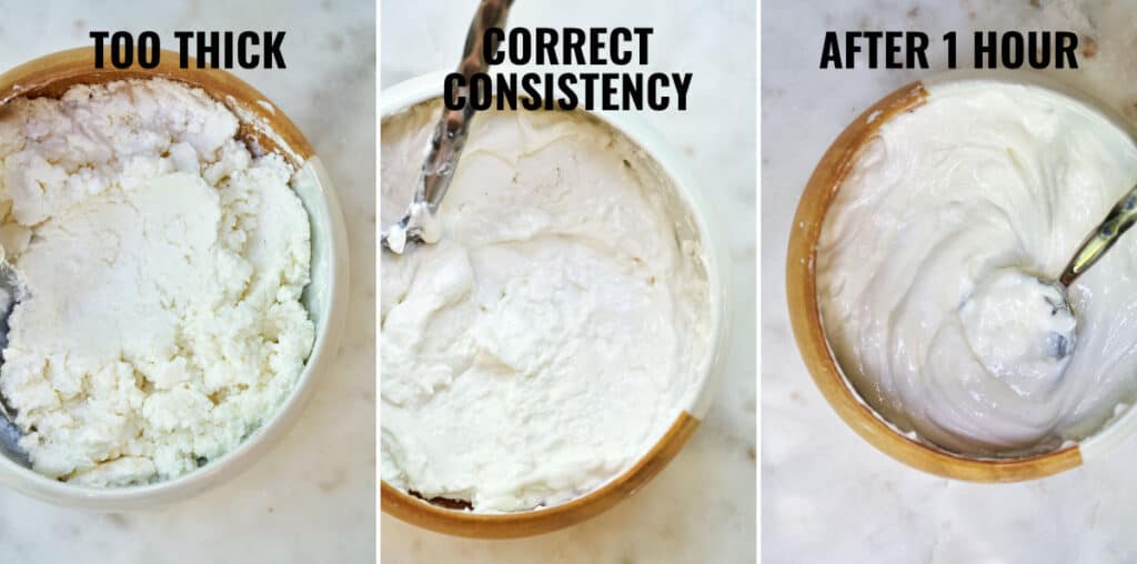 Side by side images showing the proper batter consistency before and after the fermentation.