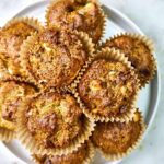 Top view of a stack of muffins.