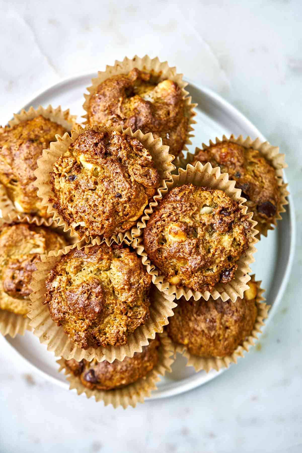 Top view of a stack of muffins.