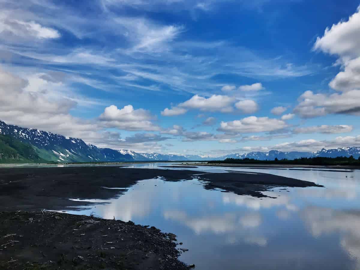 Reflections of clouds in water.