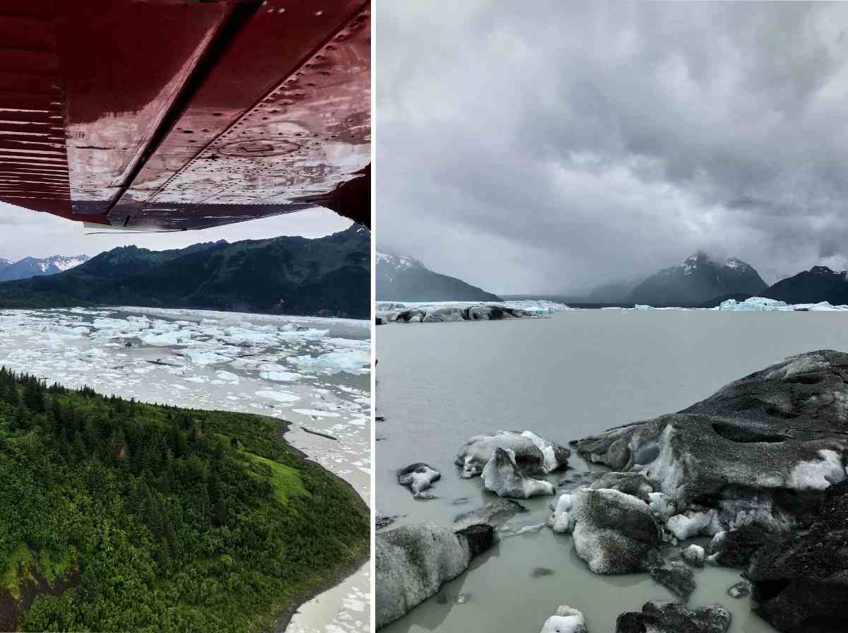 Glaciers and glacial water from a sea plane. 