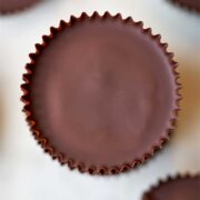 Close up of one peanut butter cup.