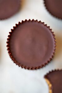 Close up of one peanut butter cup.